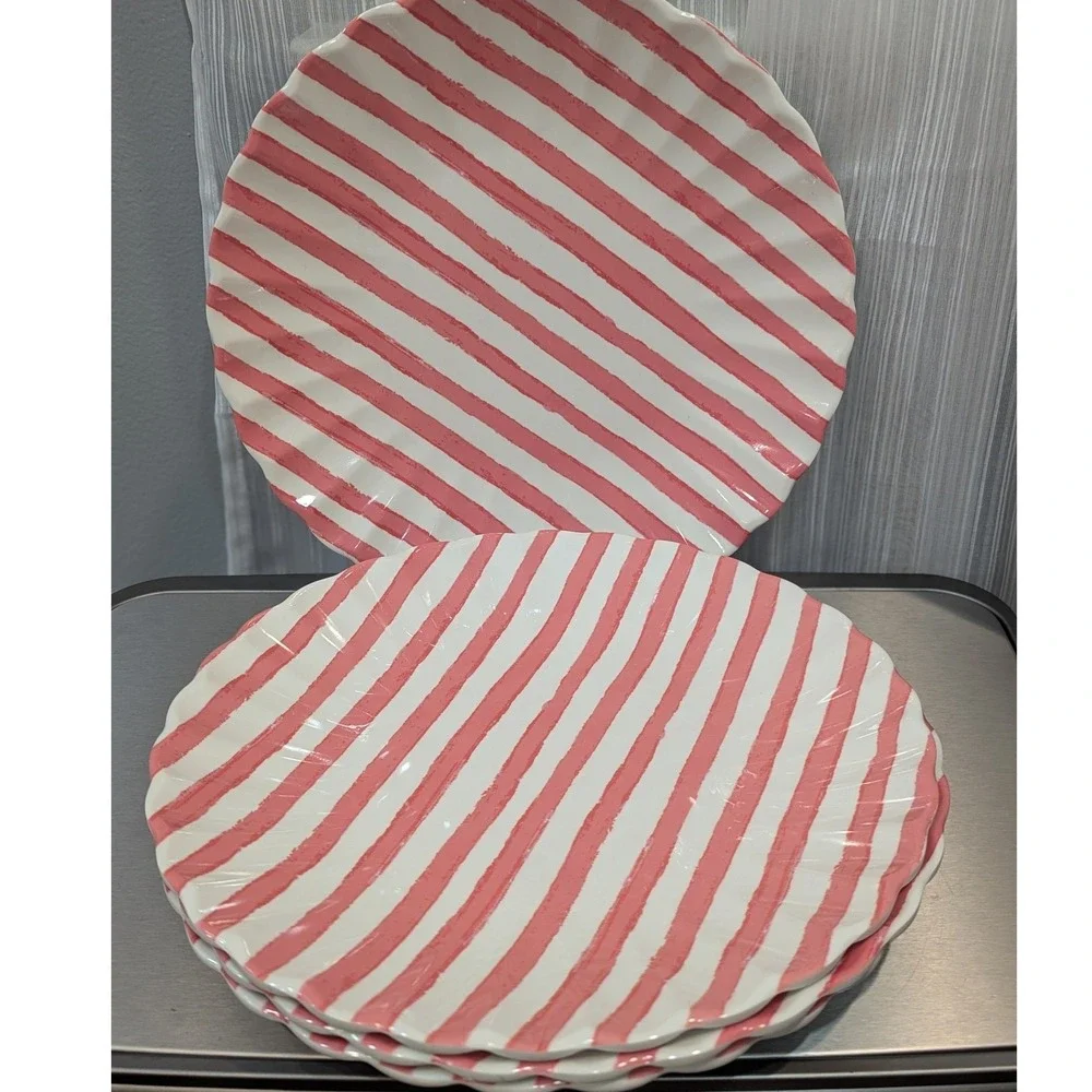 Rachel Ashwell The Farmhouse Watercolor Cabana Stripe Melamine Plates Set of 4